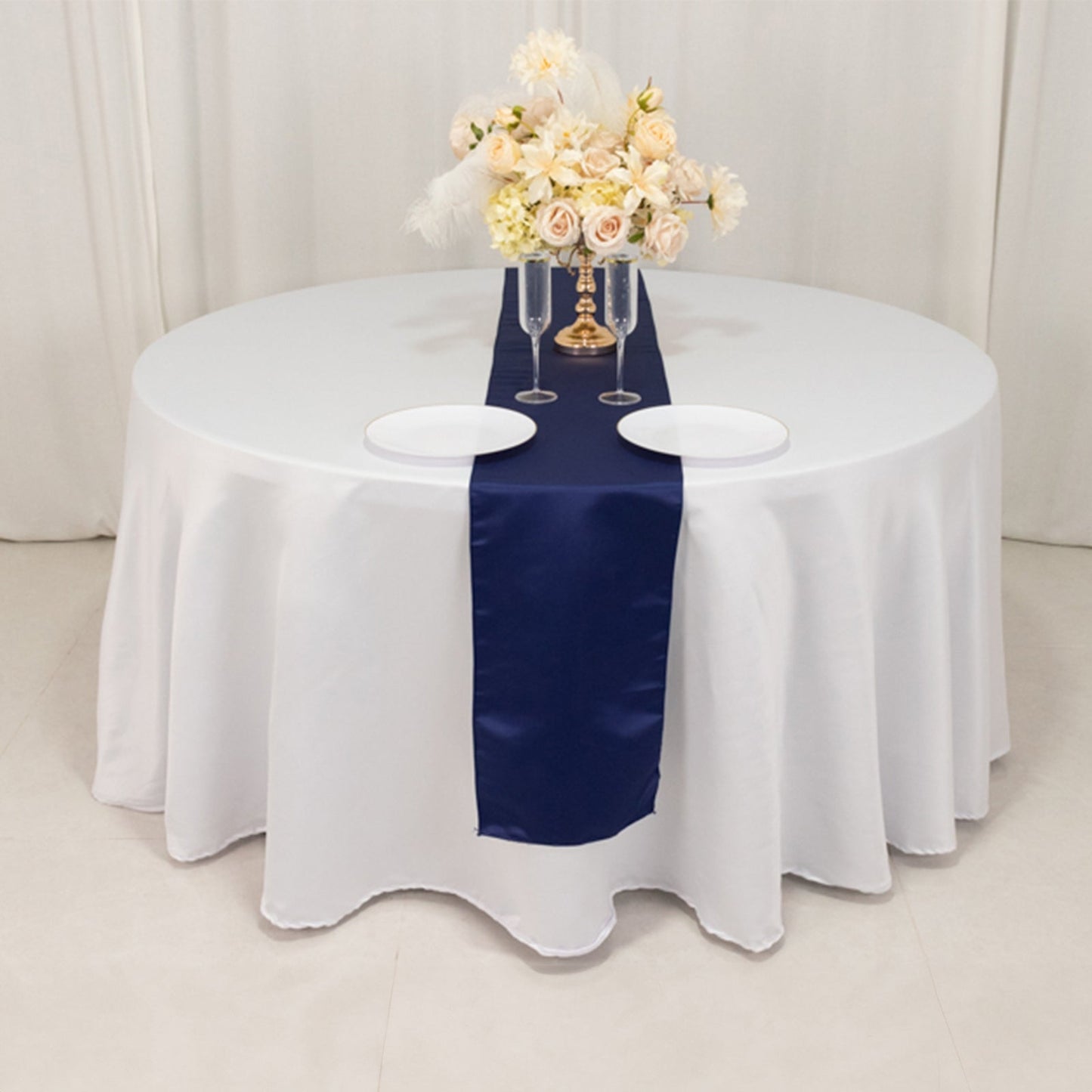 Lamour Satin 12"x108" Table Runner Navy Blue - Smooth & Lustrous Finish