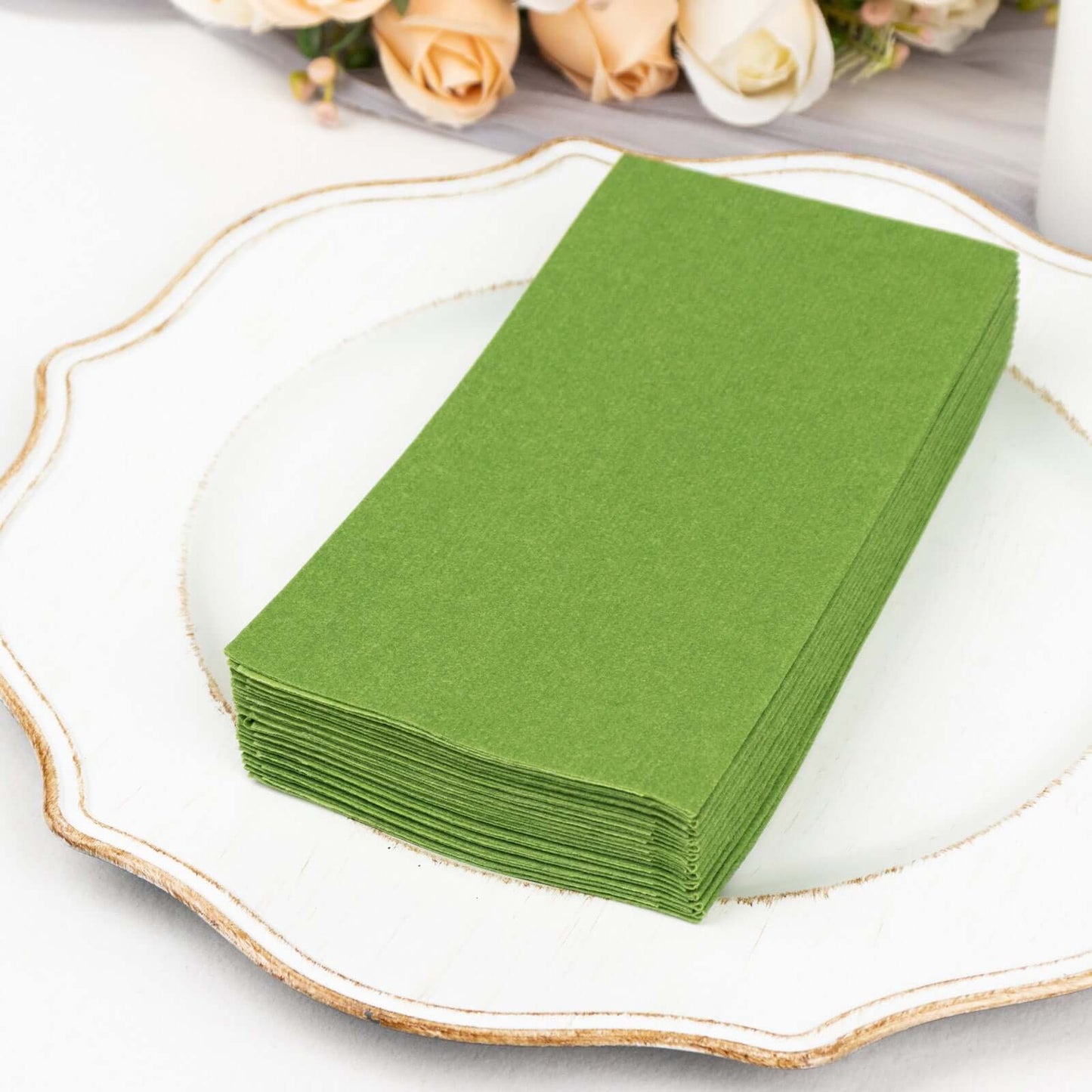 20 Pack Linen-Like Paper 8.5"x4" Napkins Olive Green - Highly Absorbent & Disposable Airlaid Guest Towels