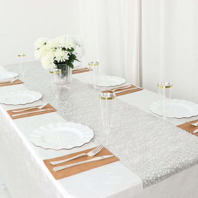Plastic Woven Vinyl 13"x6ft Table Runner Metallic Silver - Non-Slip & Reversible Tabletop Decor