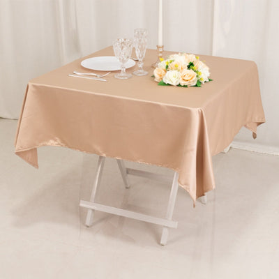 Lamour Satin 54"x54" Table Overlay Square Tablecloth Nude - Durable & Silk-Like Table Cover
