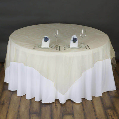 Organza 72"x72" Table Overlay Square Tablecloth Champagne - Sheer Table Cover - Linen Luxes