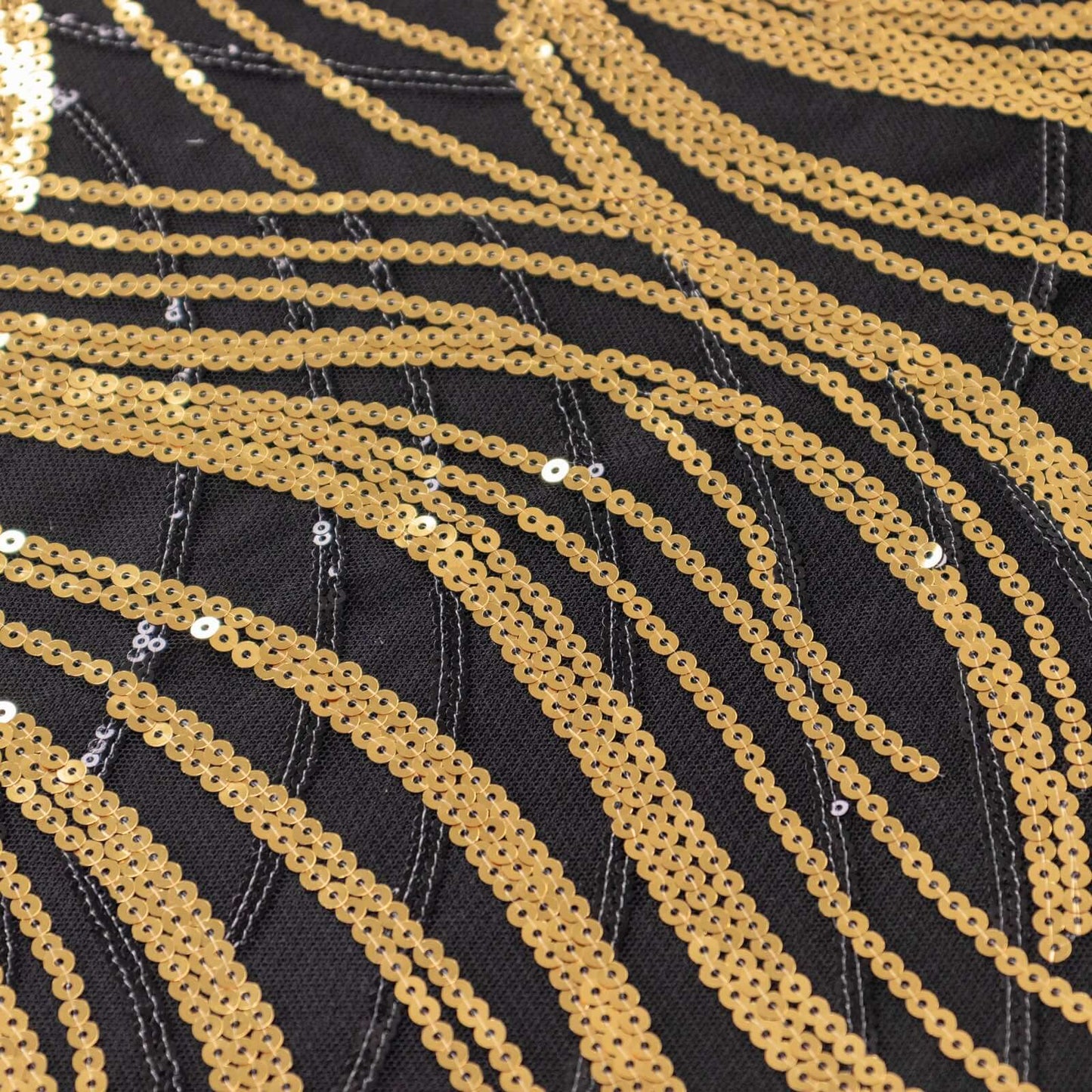 Mesh 72"x72" Table Overlay Square Tablecloth Black Gold - Wave Embroidered Sequins Table Topper