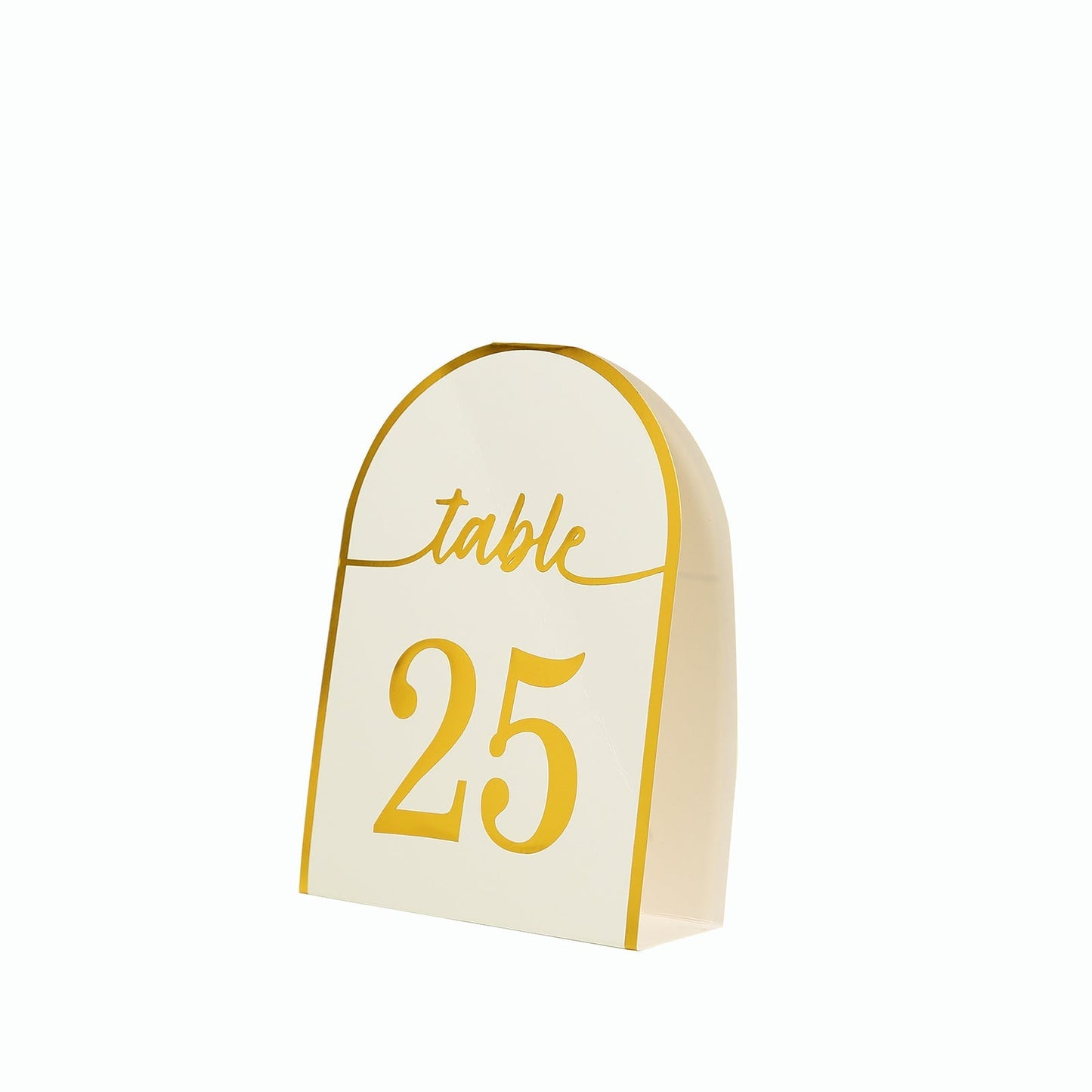 25-Pack 7" Disposable Table Numbers, White Free Standing Double Sided Table Number Place Cards with Metallic Gold Foil Numbers 1-25