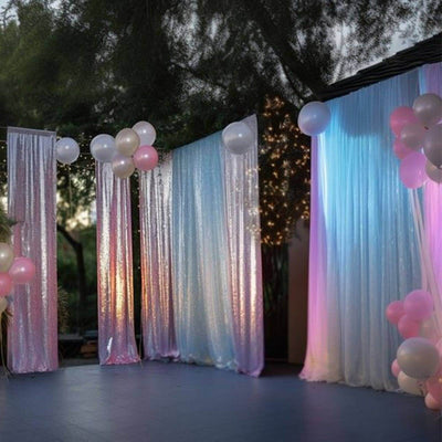 2 Pack Pink Sequin Event Curtain Drapes with Rod Pockets, Seamless Backdrop Event Panels - 8ftx2ft