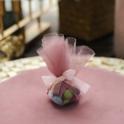 25 Pack 9" Dusty Rose Sheer Nylon Tulle Circles Favor Wrap Craft Fabric, DIY Candy Favor Wraps