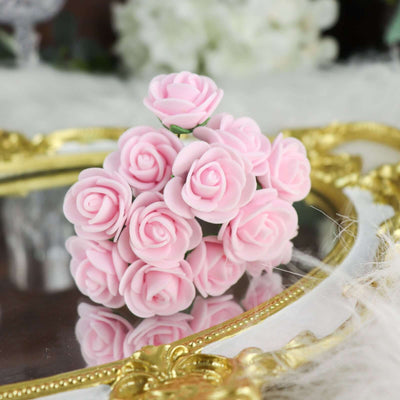 48 Roses 1" Pink Real Touch Artificial DIY Foam Rose Flowers With Stem, Craft Rose Buds