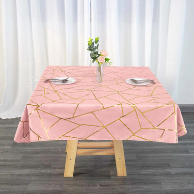 Polyester 54"x54" Square Tablecloth Dusty Rose with Gold Foil Geometric Pattern - Wrinkle-Resistant & Durable Table Cover