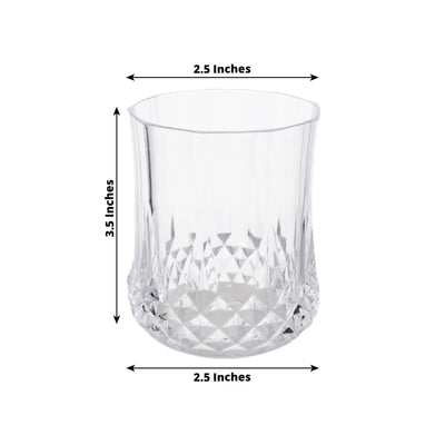 6-Pack Plastic Whiskey Cups Clear Crystal Cut Style - Reusable Stemless Wine Glasses 8oz