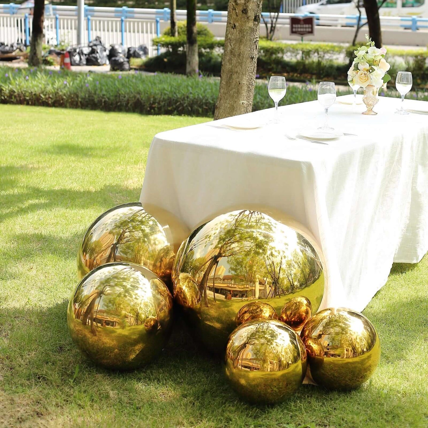 Gazing Globe Mirror Ball Reflective Hollow Stainless Steel Gold Sphere - Decorative Garden Accent Piece 20"