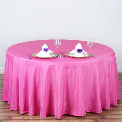 Polyester 108" Round Tablecloth Fuchsia - Wrinkle - Resistant Table Cover - Linen Luxes