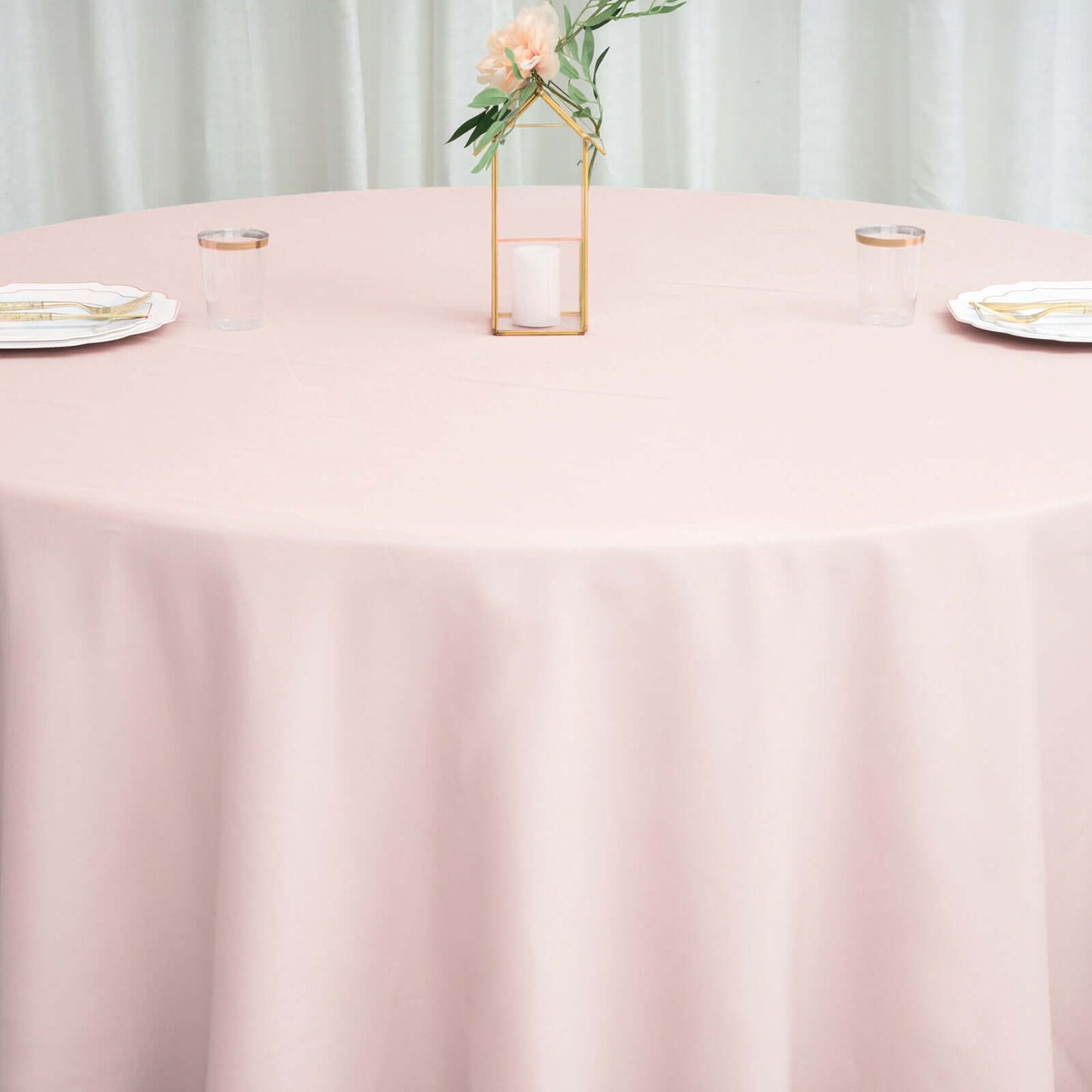 Polyester 120" Round Tablecloth Blush - Seamless Wrinkle - Resistant Table Cover - Linen Luxes