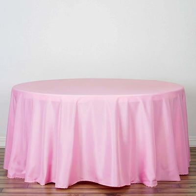 Polyester 120" Round Tablecloth Pink - Seamless Wrinkle - Resistant Table Cover - Linen Luxes