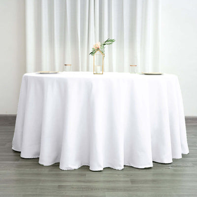 Polyester 120" Round Tablecloth White - Seamless Wrinkle - Resistant Design for Weddings - Linen Luxes