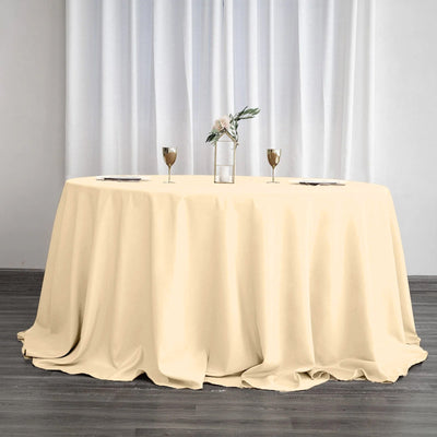 Polyester 132" Round Tablecloth Beige - Seamless Chic Table Cover - Linen Luxes