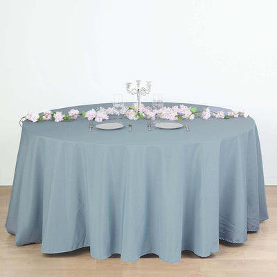 Polyester 132" Round Tablecloth Dusty Blue - Seamless Chic Table Cover - Linen Luxes