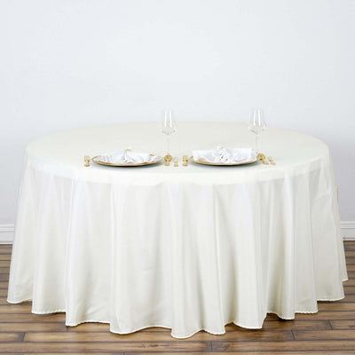 Polyester 132" Round Tablecloth Ivory - Seamless Chic Design Table Cover - Linen Luxes