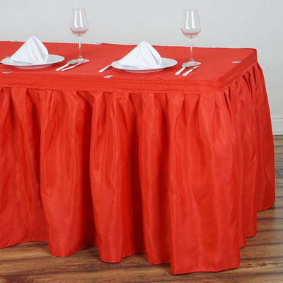 Polyester 21ft Table Skirt Red - Classic Pleated Design - Linen Luxes