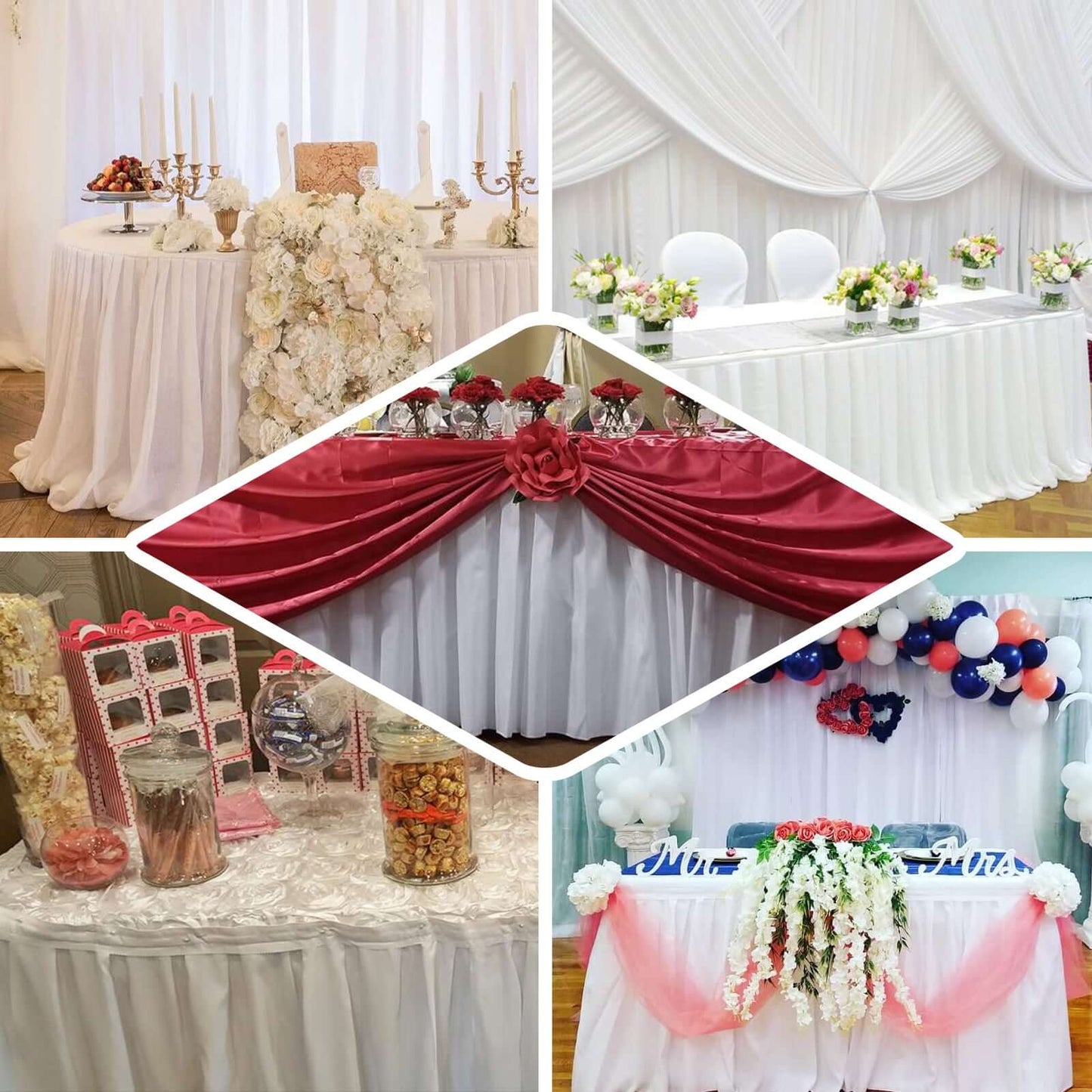 Polyester 21ft Table Skirt White - Classic Pleated Design for Weddings & Events - Linen Luxes