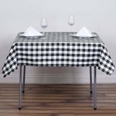 Polyester 54"x54" Square Tablecloth White/Black - Checkered Buffalo Plaid Design for Casual Table Settings - Linen Luxes