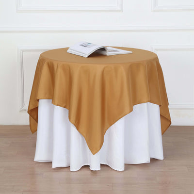 Polyester 54"x54" Table Overlay Square Tablecloth Gold - Wrinkle - Resistant & Durable Table Cover for Events - Linen Luxes