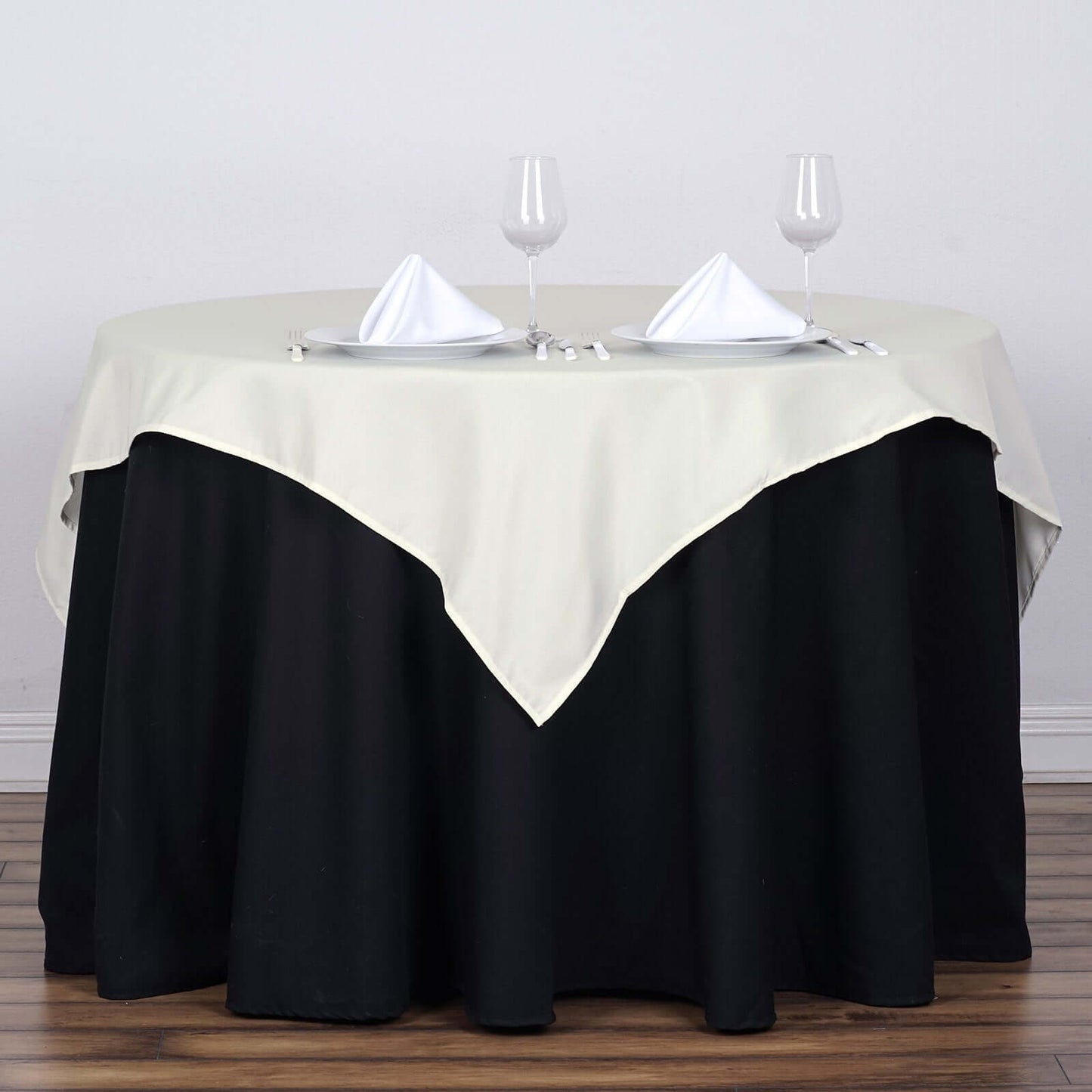 Polyester 54"x54" Table Overlay Square Tablecloth Ivory - Wrinkle - Resistant & Durable Table Cover - Linen Luxes