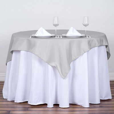 Polyester 54"x54" Table Overlay Square Tablecloth Silver - Wrinkle - Resistant & Durable Table Cover - Linen Luxes