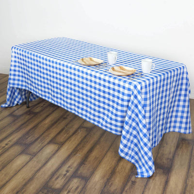 Polyester 60"x102" Rectangle Tablecloth White/Blue - Checkered Buffalo Plaid Table Cover - Linen Luxes