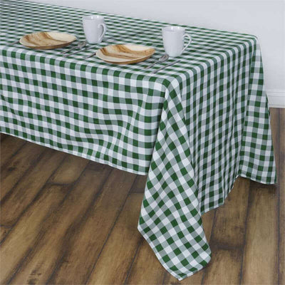 Polyester 60"x102" Rectangle Tablecloth White/Green - Checkered Buffalo Plaid Table Cover - Linen Luxes