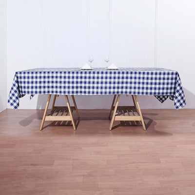 Polyester 60"x102" Rectangle Tablecloth White/Navy Blue - Checkered Buffalo Plaid Table Cover - Linen Luxes