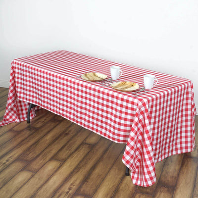 Polyester 60"x102" Rectangle Tablecloth White/Red - Checkered Buffalo Plaid Table Cover - Linen Luxes