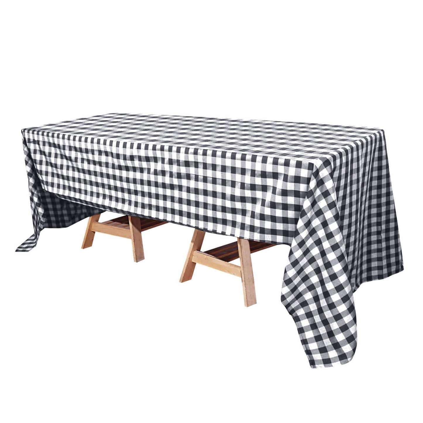Polyester 60"x126" Rectangle Tablecloth White/Black - Stylish Checkered Buffalo Plaid Design for Farmhouse Themes - Linen Luxes