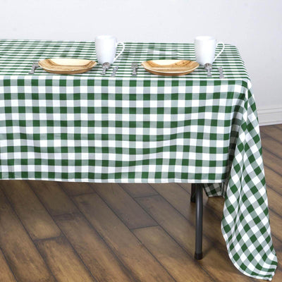 Polyester 60"x126" Rectangle Tablecloth White/Green - Buffalo Plaid Checkered Table Cover - Linen Luxes