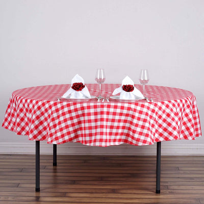 Polyester 70" Round Tablecloth White/Red - Checkered Buffalo Plaid Table Cover - Linen Luxes
