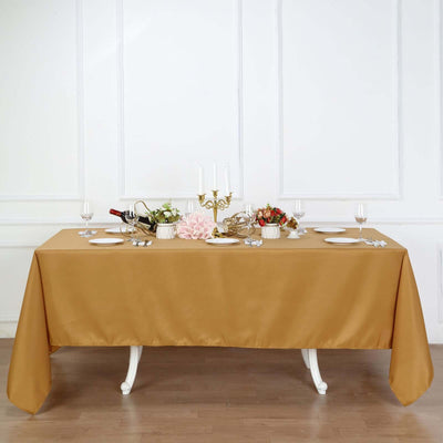 Polyester 72"x120" Rectangle Tablecloth Gold - Durable and Stylish for Events - Linen Luxes