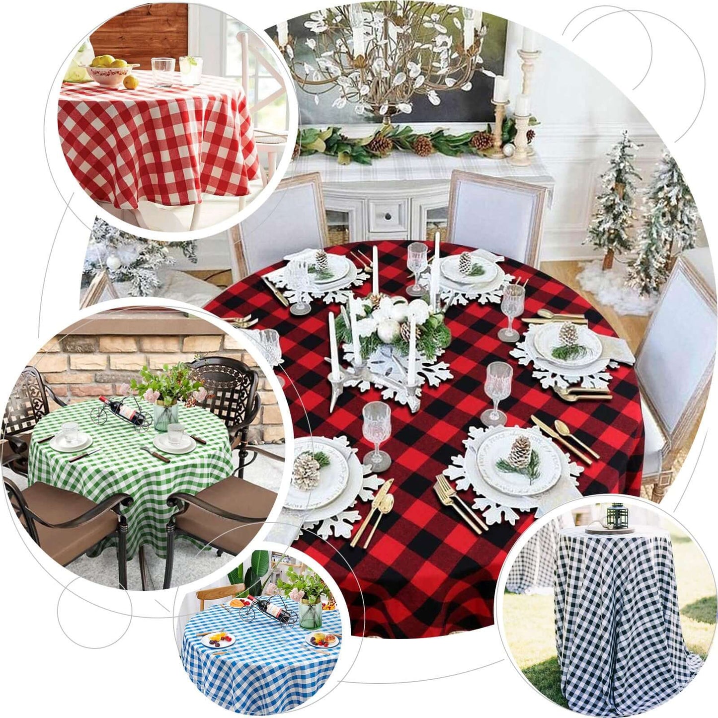 Polyester 90" Round Tablecloth White/Blue - Checkered Buffalo Plaid Table Cover - Linen Luxes