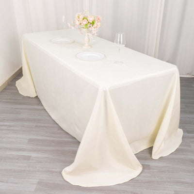 Polyester 90"x132" Rectangle Tablecloth Ivory - Rounded Corners and Seamless Table Cover - Linen Luxes