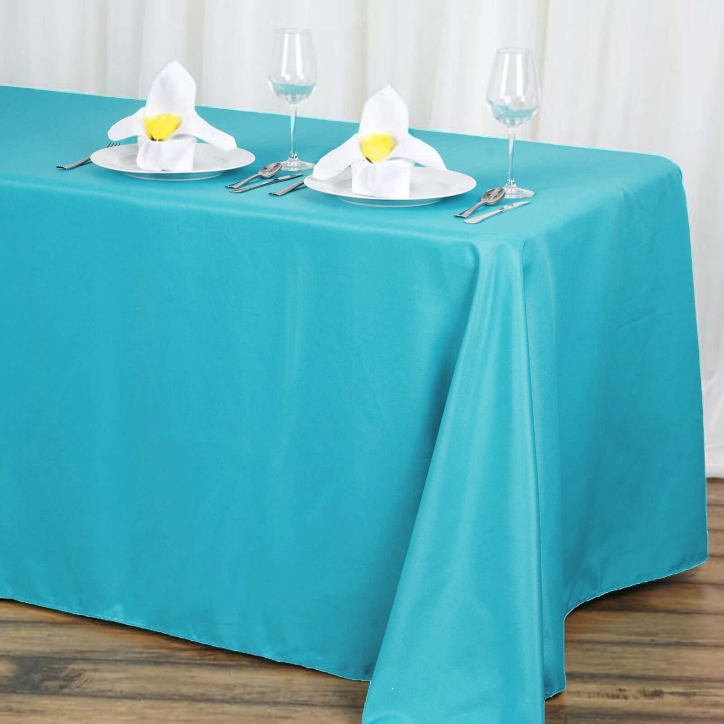 Polyester 90"x132" Rectangle Tablecloth Turquoise - Seamless Wrinkle - Resistant Table Cover - Linen Luxes