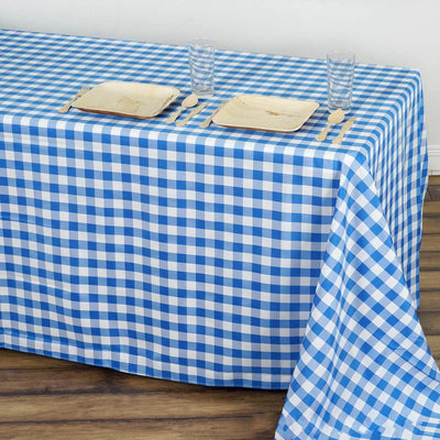 Polyester 90"x132" Rectangle Tablecloth White/Blue - Seamless Checkered Buffalo Plaid Table Cover - Linen Luxes