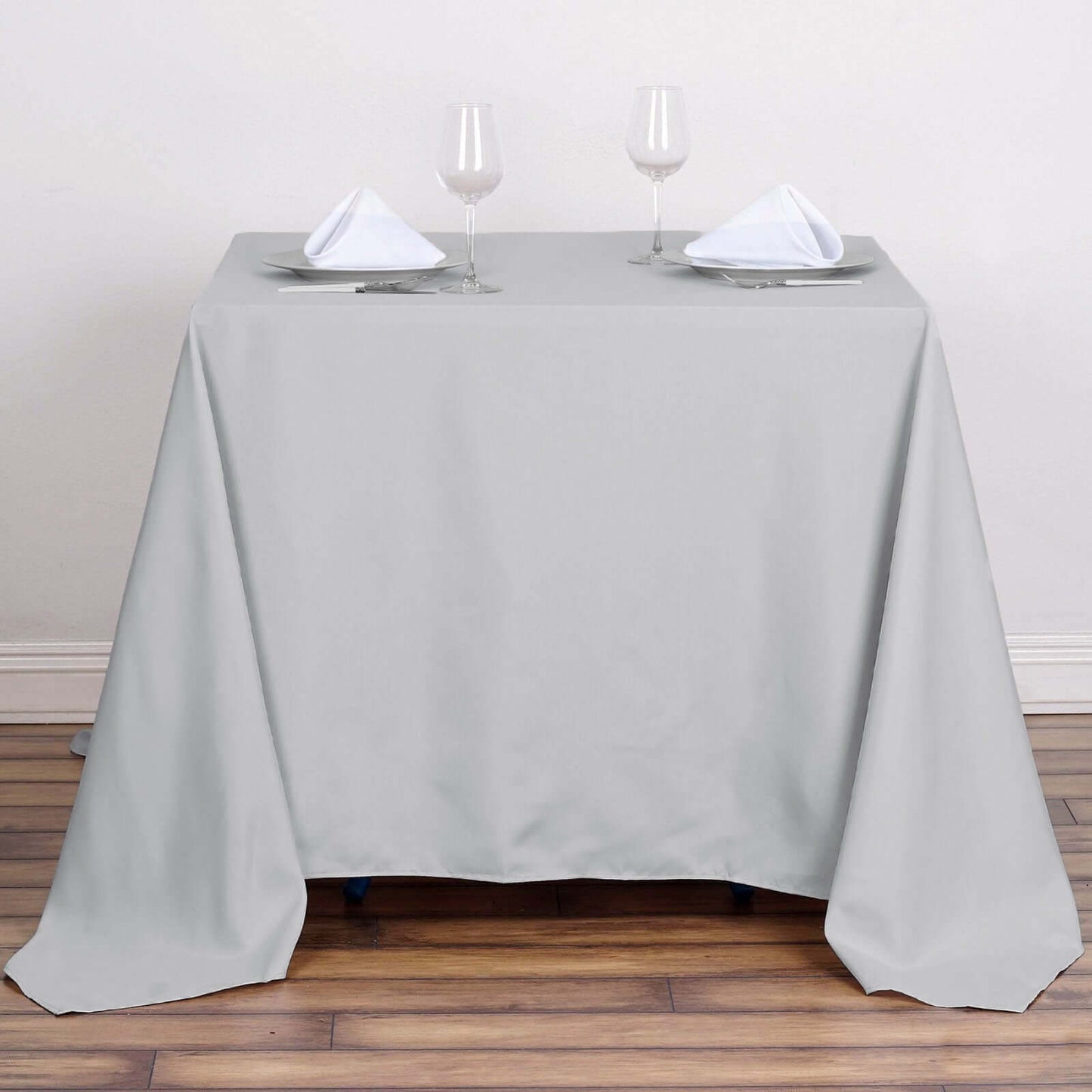Polyester 90"x90" Table Overlay Square Tablecloth Silver - Wrinkle - Resistant & Durable Table Cover - Linen Luxes