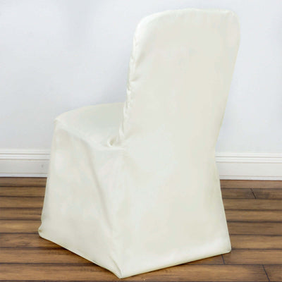 Polyester Chair Cover with Square Top for Banquet Chairs Ivory - Durable Reusable Slip - On Cover - Linen Luxes