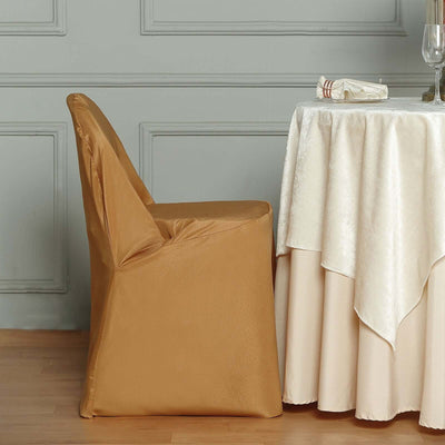 Polyester Slip On Banquet Chair Covers Gold - Stain - Resistant Reusable Durable Fabric - Linen Luxes