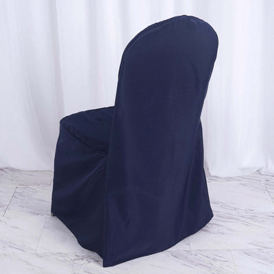 Polyester Slip On Banquet Chair Covers Navy Blue - Stain - Resistant Reusable Durable Fabric - Linen Luxes