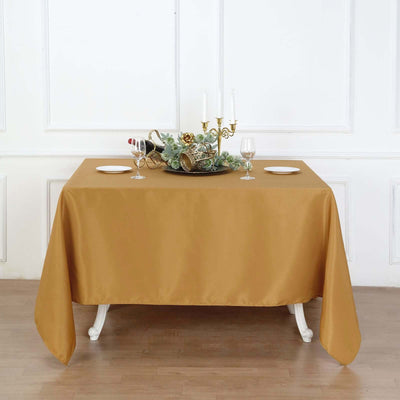 Polyester Square 90"x90" Tablecloth Gold - Wrinkle - Resistant & Durable Table Cover for Events - Linen Luxes
