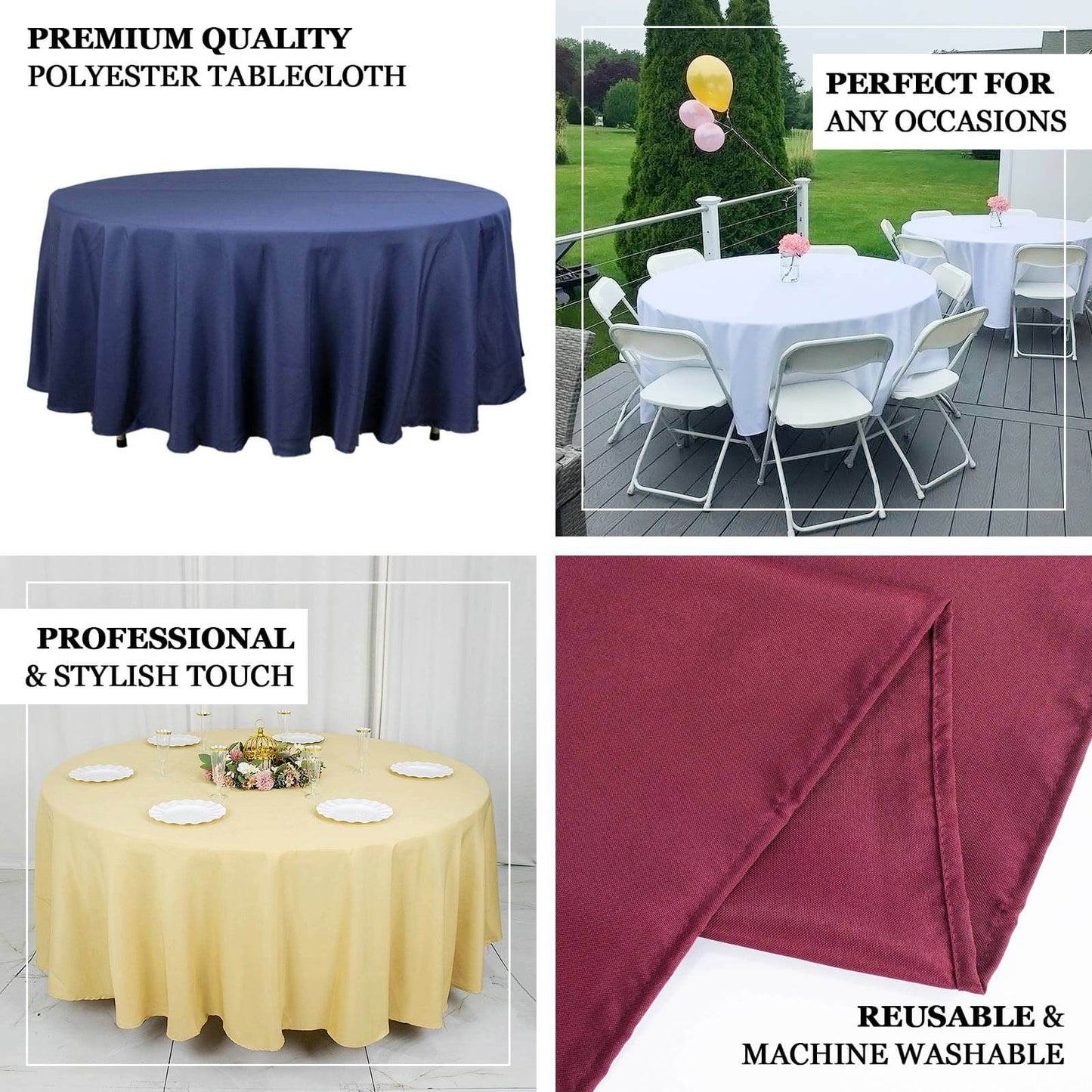Premium Polyester 108" Round Tablecloth White - Wrinkle - Resistant 220GSM Table Cover for Weddings & Events - Linen Luxes
