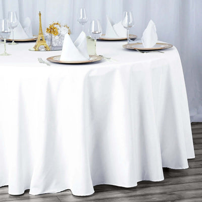 Premium Polyester 132" Round Tablecloth White - Seamless 220GSM Wrinkle - Resistant Design for Upscale Occasions - Linen Luxes