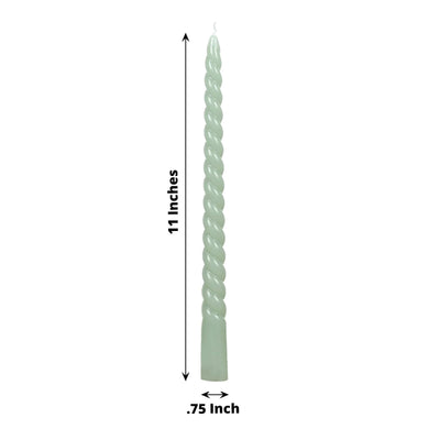 12 Pack 11" Sage Green Premium Unscented Spiral Wax Taper Candles, Long Burn Wick Dinner Candle Sticks
