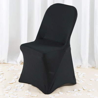 Premium Spandex Chair Cover with Foot Pockets for Folding Chairs Black - Stretch Fitted 220GSM Fabric - Linen Luxes