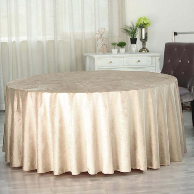 Premium Velvet 120" Round Tablecloth Champagne - Reusable Soft & Seamless Table Cover - Linen Luxes