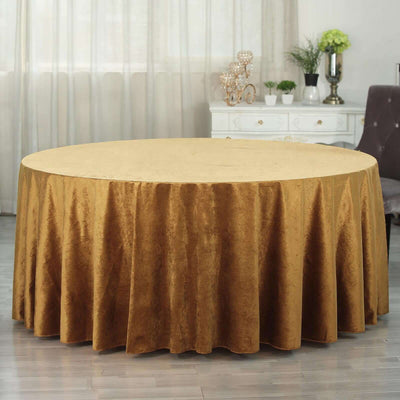 Premium Velvet 120" Round Tablecloth Gold - Reusable Soft & Seamless Table Cover for Upscale Events - Linen Luxes