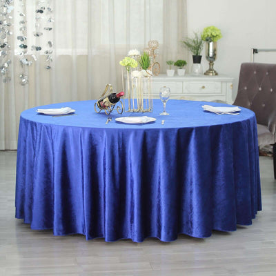 Premium Velvet 120" Round Tablecloth Royal Blue - Reusable Soft & Seamless Table Cover - Linen Luxes